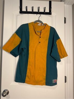 Vintage North American Peace Patch Henley Tee in Teal
